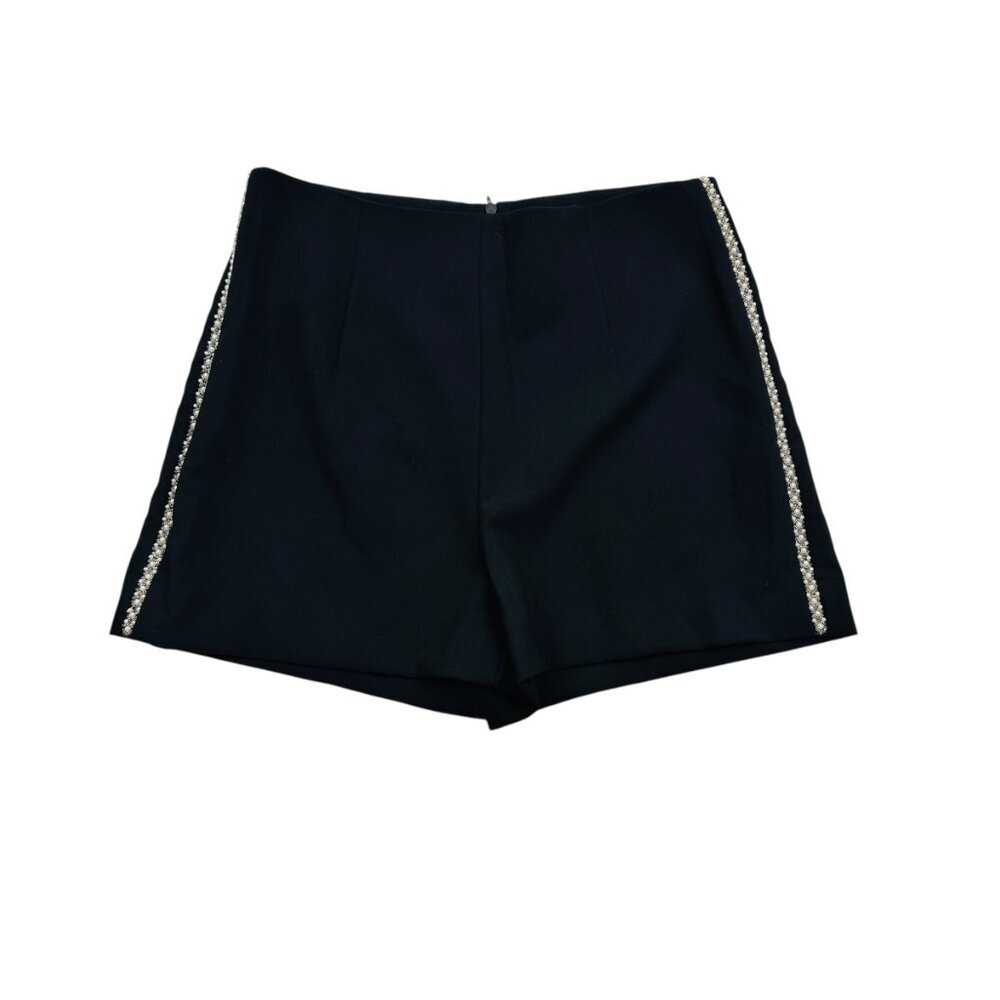 Zara Beaded/Pearl Trim Black High-Rise Dressy/Party Shorts Women's Size Medium